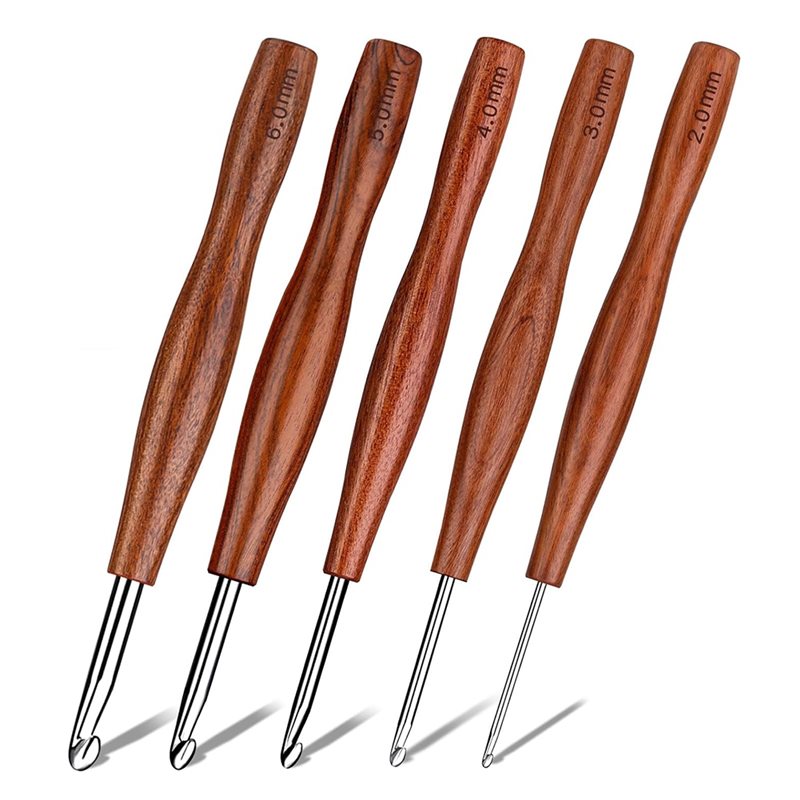 Wooden Crochet Hooks Ergonomic Handle - AS94-5, набор из 5 крючков для
